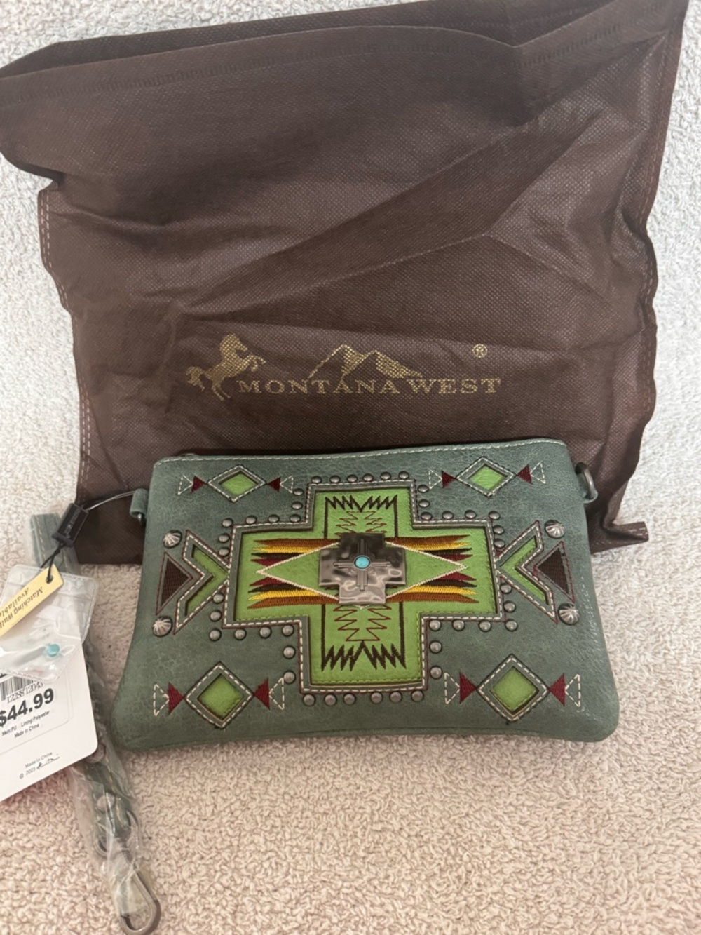 Montana West Green Southwestern Embroidered Crossbody with Turquoise Accent
